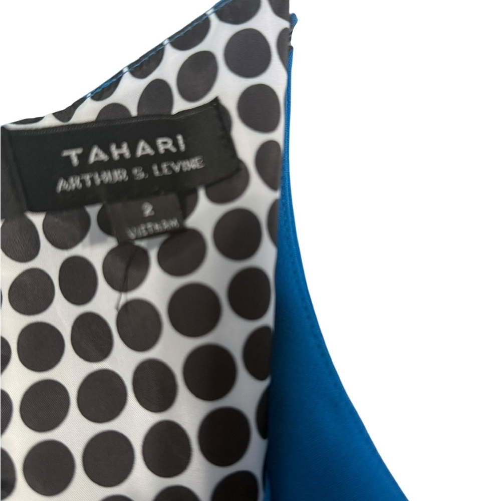 Tahari Arthur S. Levine Blue Cap Sleeve Fit & Flare Dress - Size 2 - Picture 8 of 11